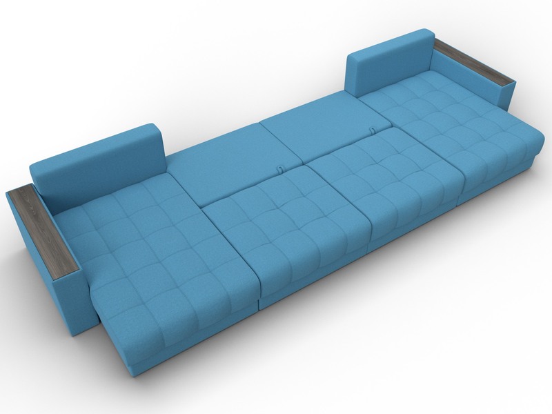 Диван П-образный с декором Лига-049 НПБ Лонг, Рогожка, Амур 10 голубой