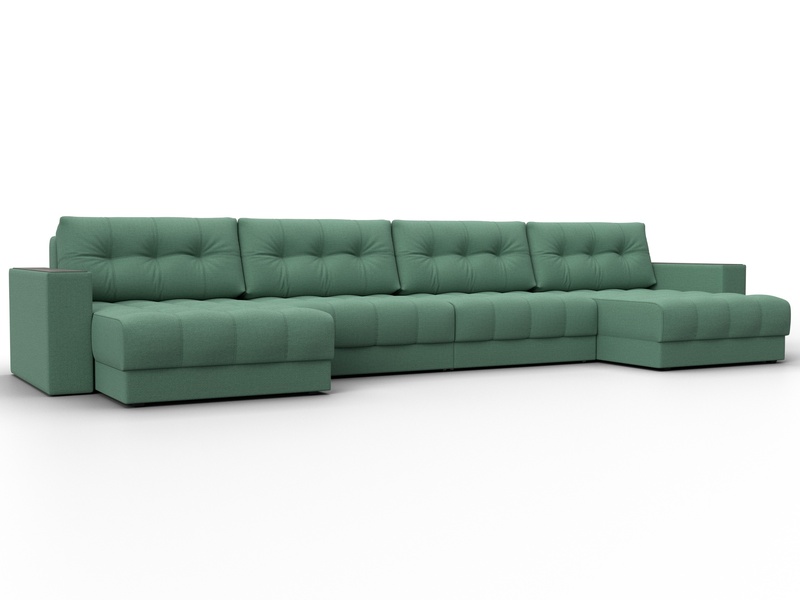 Диван П-образный с декором Лига-049 НПБ Лонг, Рогожка, Амур 11 зеленый