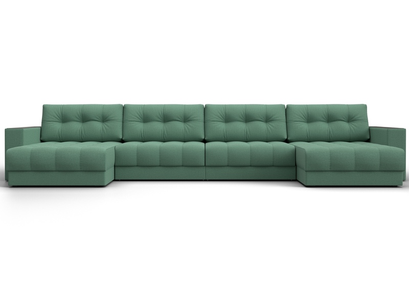 Диван П-образный с декором Лига-049 НПБ Лонг, Рогожка, Амур 11 зеленый