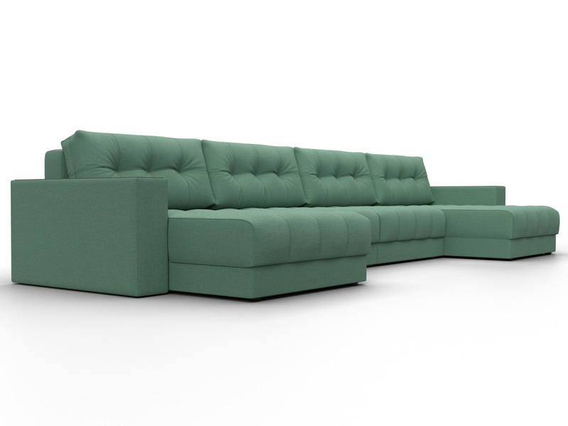 Диван П-образный с декором Лига-049 НПБ Лонг, Рогожка, Амур 11 зеленый