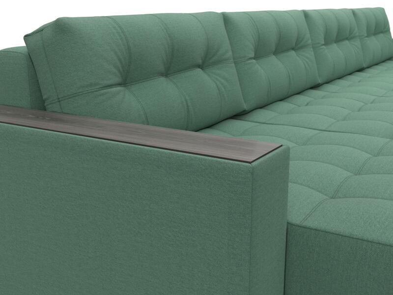 Диван П-образный с декором Лига-049 НПБ Лонг, Рогожка, Амур 11 зеленый