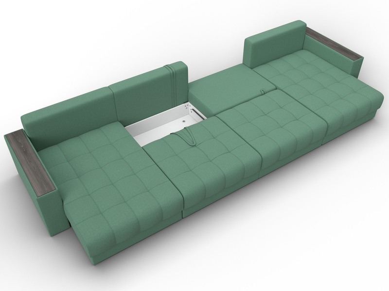 Диван П-образный с декором Лига-049 НПБ Лонг, Рогожка, Амур 11 зеленый