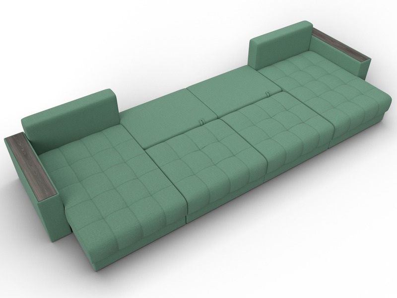 Диван П-образный с декором Лига-049 НПБ Лонг, Рогожка, Амур 11 зеленый