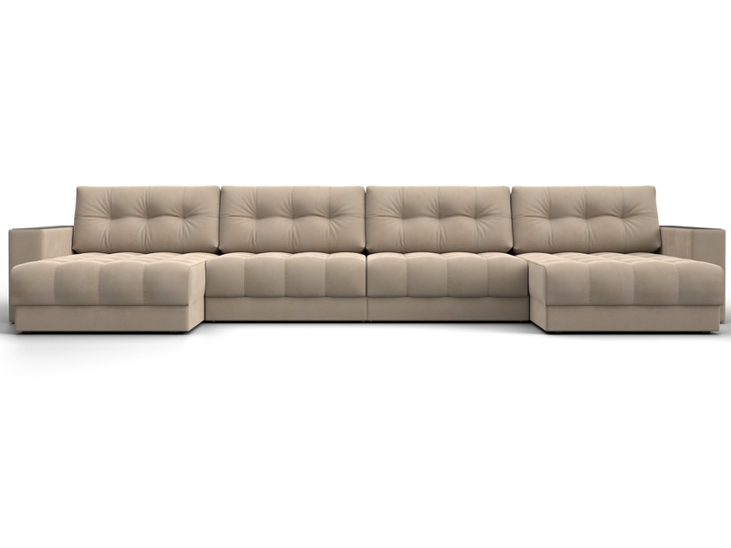 Диван П-образный с декором Лига-049 НПБ Лонг, Велюр, SEVEN 729 бежевый