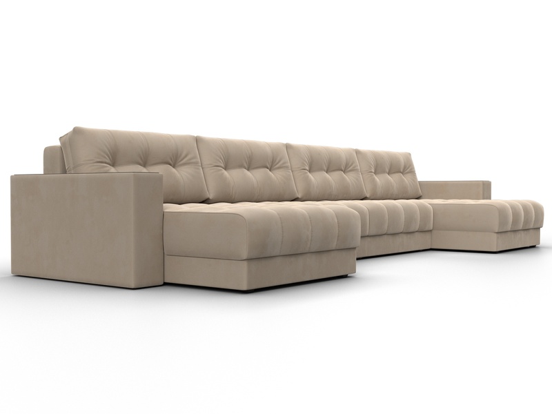 Диван П-образный с декором Лига-049 НПБ Лонг, Велюр, SEVEN 729 бежевый