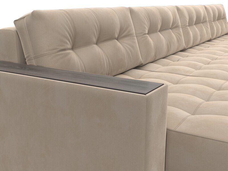 Диван П-образный с декором Лига-049 НПБ Лонг, Велюр, SEVEN 729 бежевый