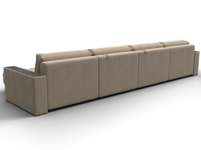 Диван П-образный с декором Лига-049 НПБ Лонг, Велюр, SEVEN 729 бежевый