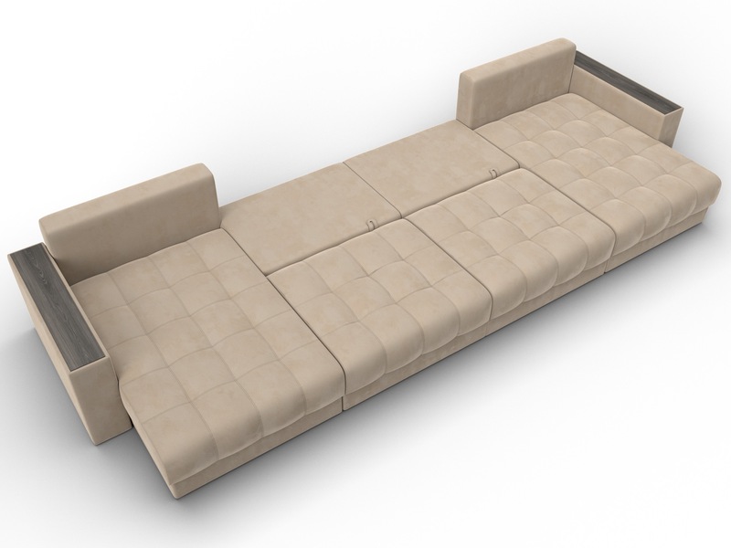 Диван П-образный с декором Лига-049 НПБ Лонг, Велюр, SEVEN 729 бежевый