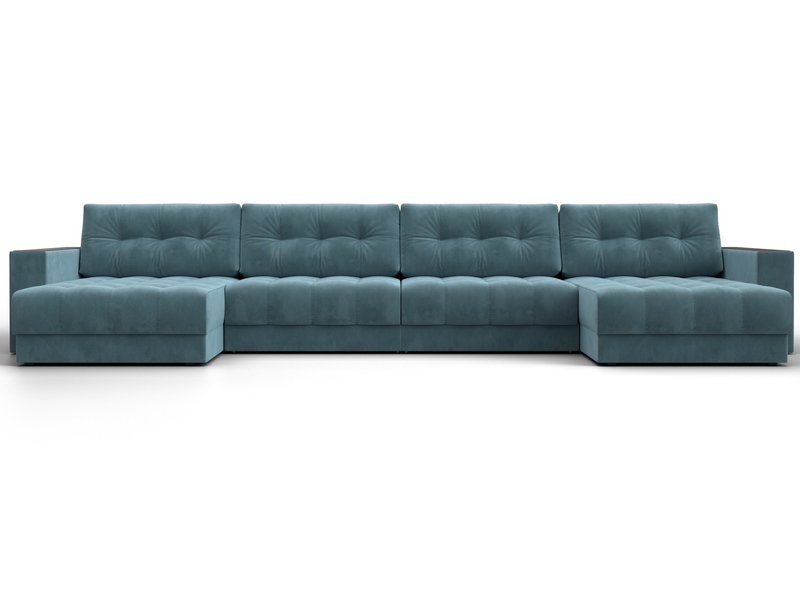 Диван П-образный с декором Лига-049 НПБ Лонг, Велюр, SEVEN 113 бирюзовый