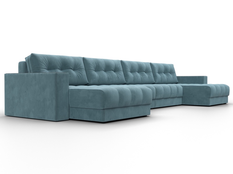 Диван П-образный с декором Лига-049 НПБ Лонг, Велюр, SEVEN 113 бирюзовый