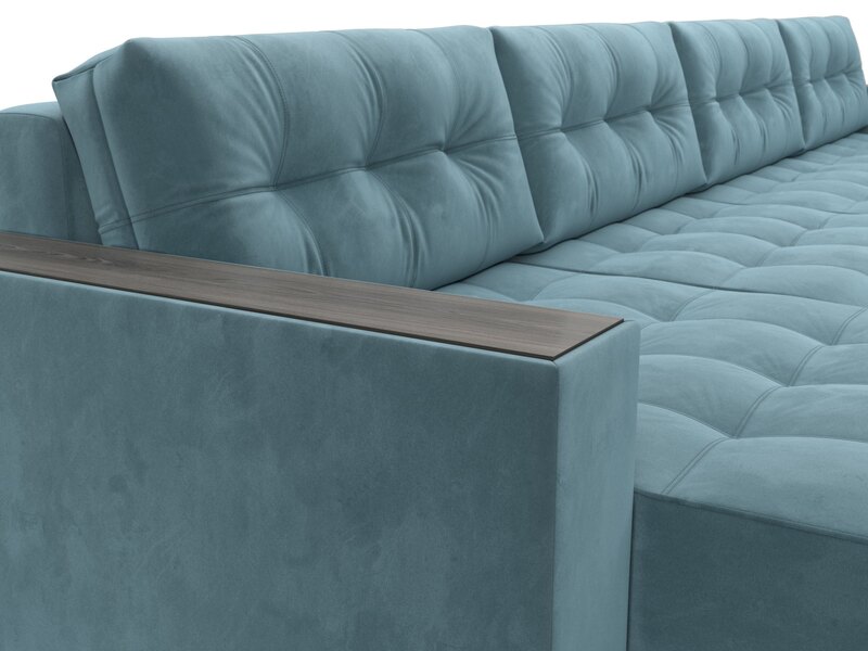Диван П-образный с декором Лига-049 НПБ Лонг, Велюр, SEVEN 113 бирюзовый