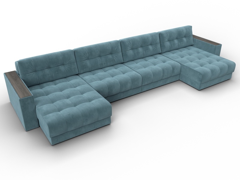 Диван П-образный с декором Лига-049 НПБ Лонг, Велюр, SEVEN 113 бирюзовый