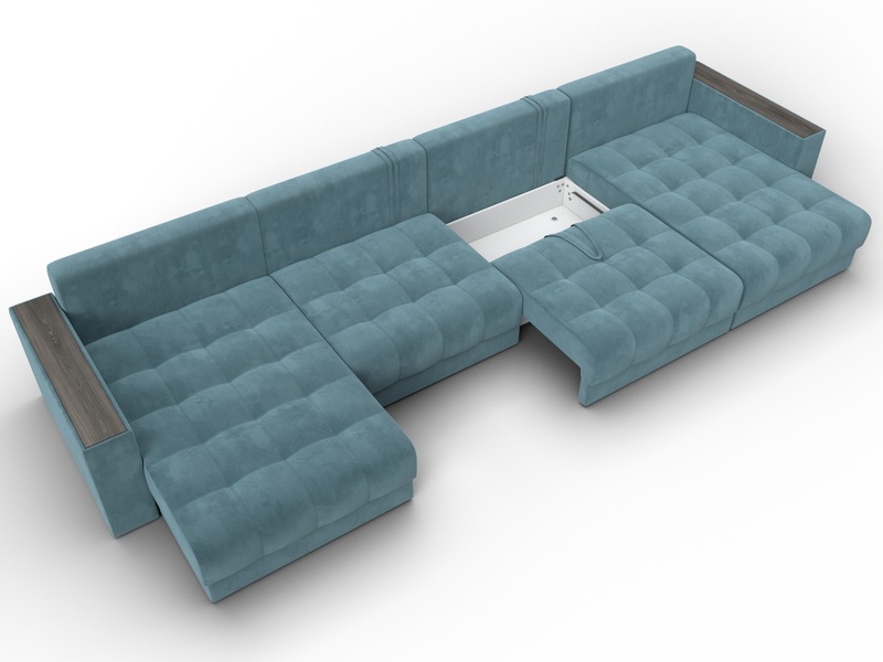 Диван П-образный с декором Лига-049 НПБ Лонг, Велюр, SEVEN 113 бирюзовый