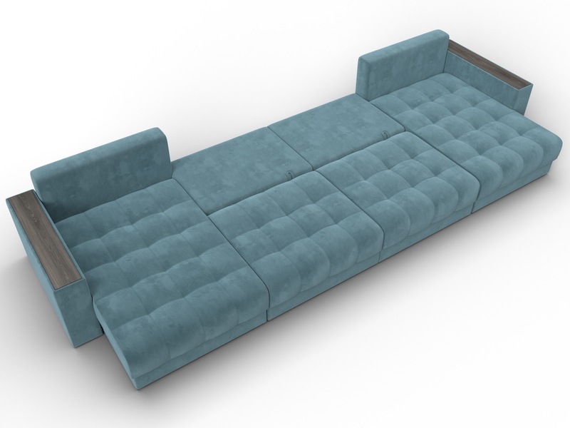 Диван П-образный с декором Лига-049 НПБ Лонг, Велюр, SEVEN 113 бирюзовый