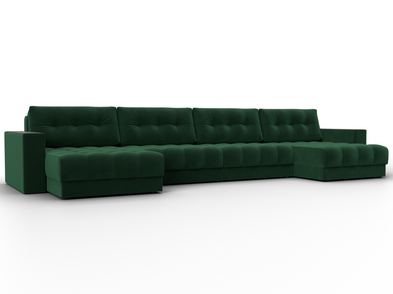 Диван П-образный с декором Лига-049 НПБ Лонг, Велюр, SEVEN 626 зеленый