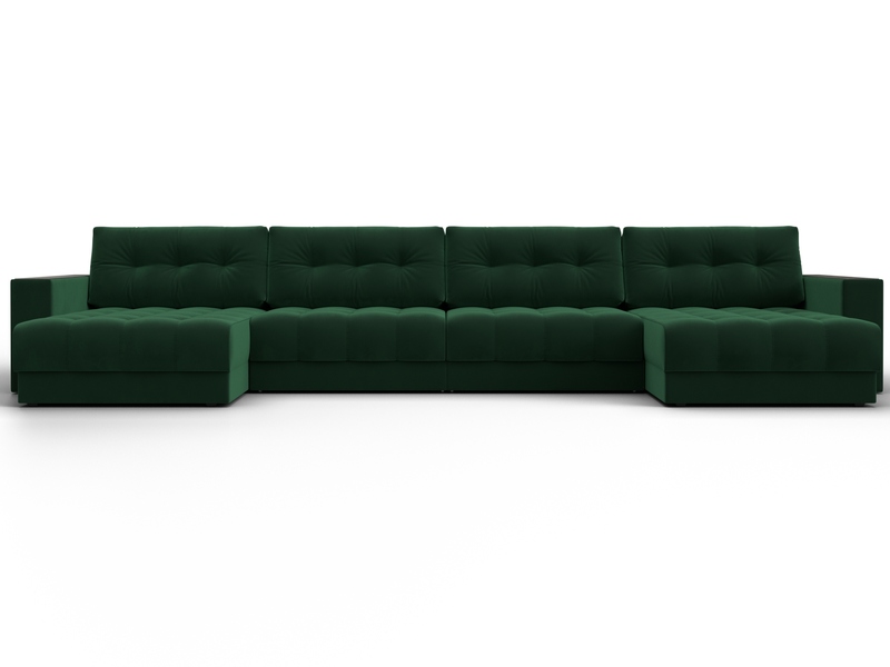 Диван П-образный с декором Лига-049 НПБ Лонг, Велюр, SEVEN 626 зеленый
