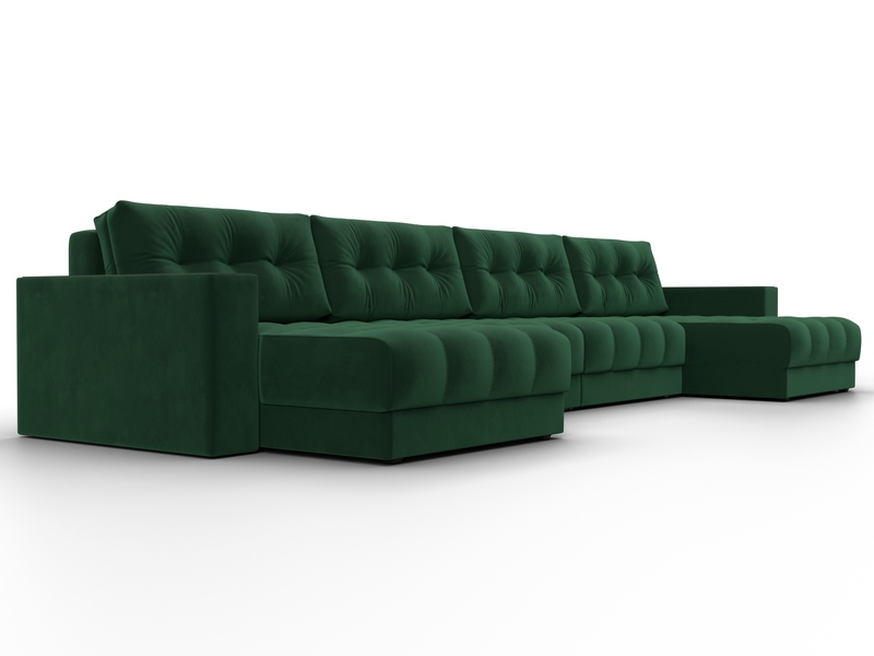 Диван П-образный с декором Лига-049 НПБ Лонг, Велюр, SEVEN 626 зеленый