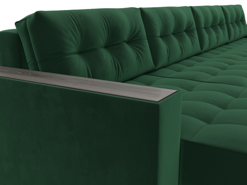 Диван П-образный с декором Лига-049 НПБ Лонг, Велюр, SEVEN 626 зеленый