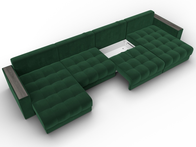 Диван П-образный с декором Лига-049 НПБ Лонг, Велюр, SEVEN 626 зеленый