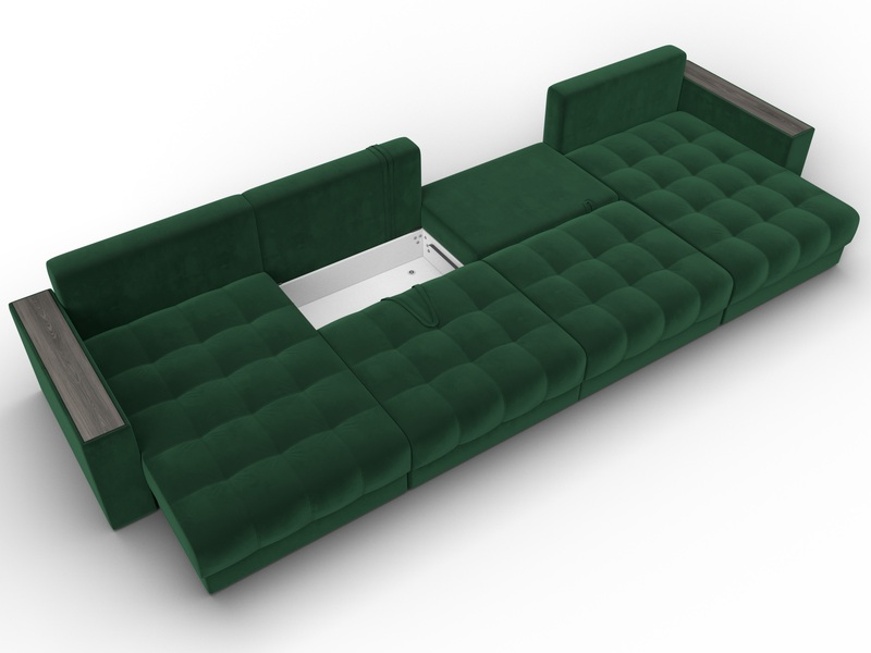 Диван П-образный с декором Лига-049 НПБ Лонг, Велюр, SEVEN 626 зеленый