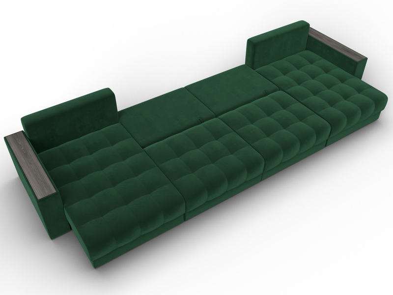 Диван П-образный с декором Лига-049 НПБ Лонг, Велюр, SEVEN 626 зеленый