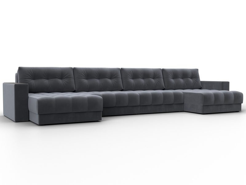 Диван П-образный с декором Лига-049 НПБ Лонг, Велюр, SEVEN 17 серый