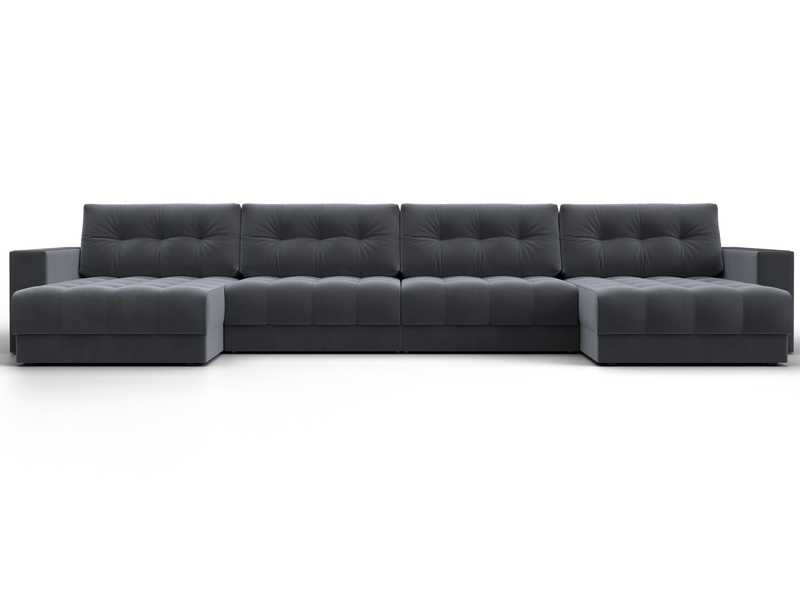 Диван П-образный с декором Лига-049 НПБ Лонг, Велюр, SEVEN 17 серый