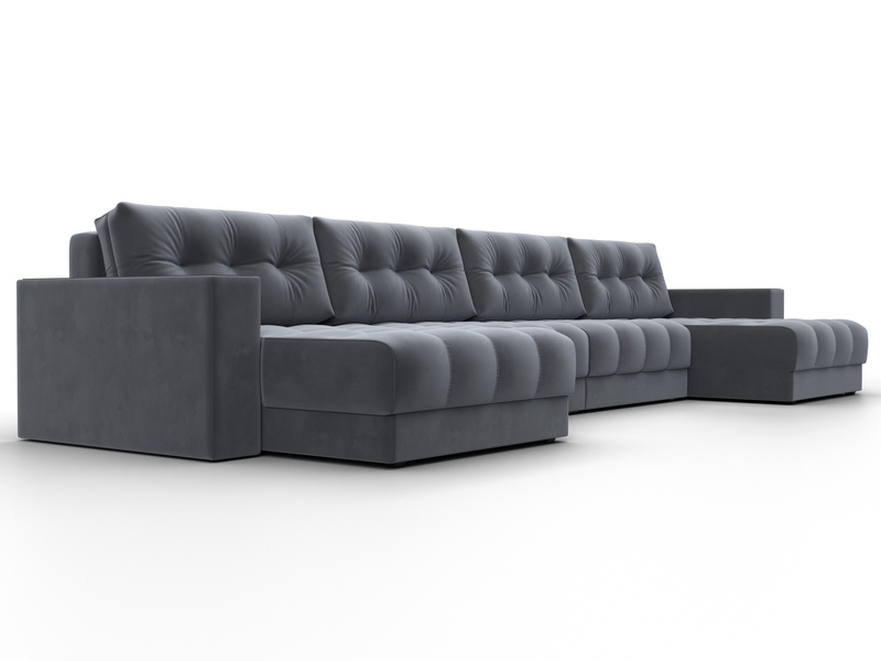 Диван П-образный с декором Лига-049 НПБ Лонг, Велюр, SEVEN 17 серый