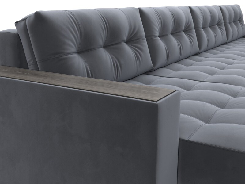 Диван П-образный с декором Лига-049 НПБ Лонг, Велюр, SEVEN 17 серый