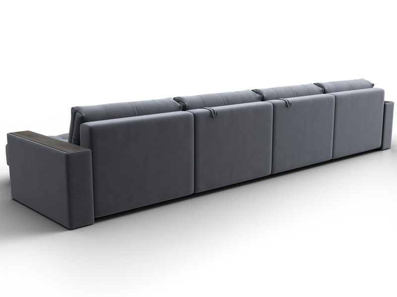 Диван П-образный с декором Лига-049 НПБ Лонг, Велюр, SEVEN 17 серый