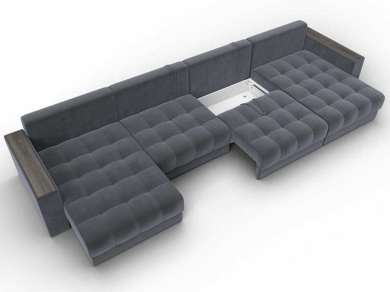 Диван П-образный с декором Лига-049 НПБ Лонг, Велюр, SEVEN 17 серый