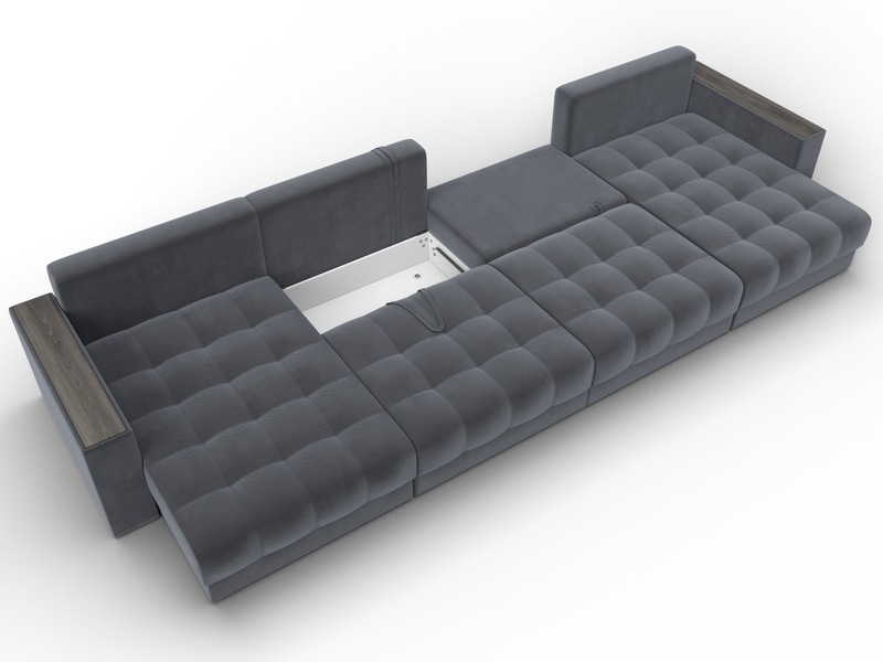 Диван П-образный с декором Лига-049 НПБ Лонг, Велюр, SEVEN 17 серый