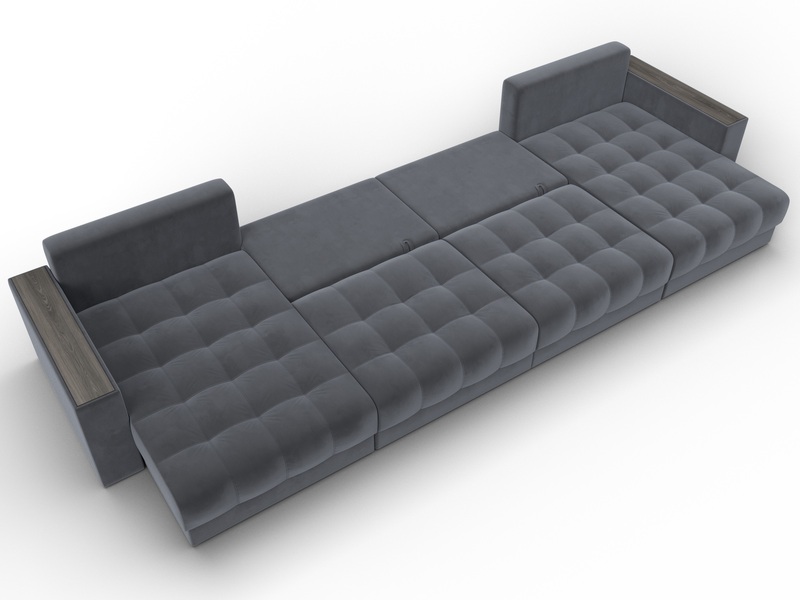 Диван П-образный с декором Лига-049 НПБ Лонг, Велюр, SEVEN 17 серый