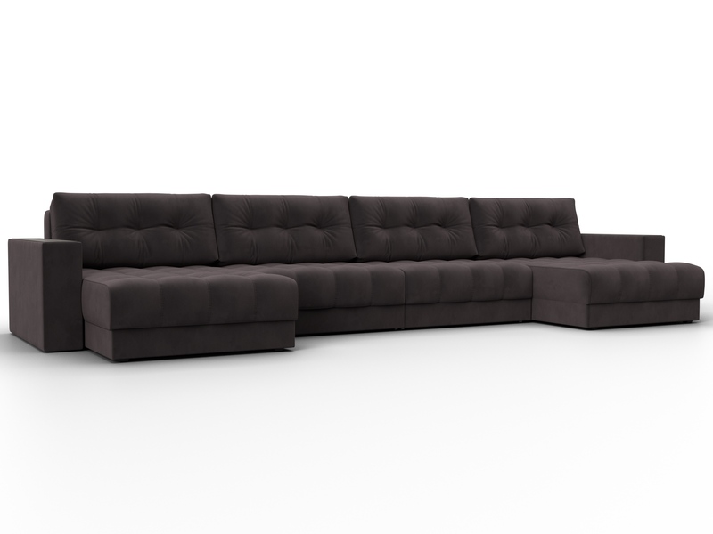 Диван П-образный с декором Лига-049 НПБ Лонг, Велюр, SEVEN 727 коричневый