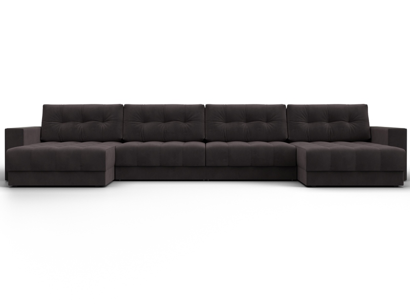 Диван П-образный с декором Лига-049 НПБ Лонг, Велюр, SEVEN 727 коричневый