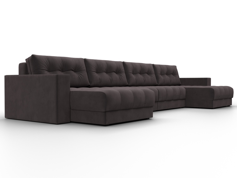 Диван П-образный с декором Лига-049 НПБ Лонг, Велюр, SEVEN 727 коричневый