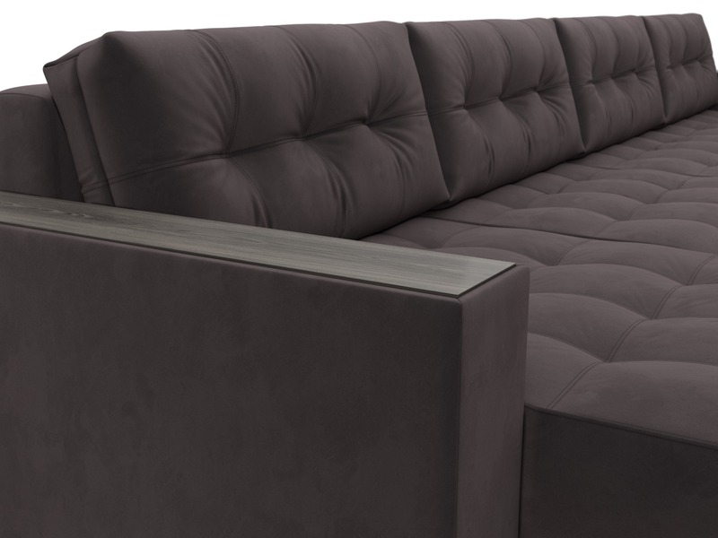 Диван П-образный с декором Лига-049 НПБ Лонг, Велюр, SEVEN 727 коричневый