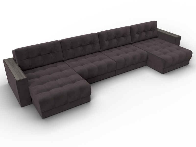 Диван П-образный с декором Лига-049 НПБ Лонг, Велюр, SEVEN 727 коричневый