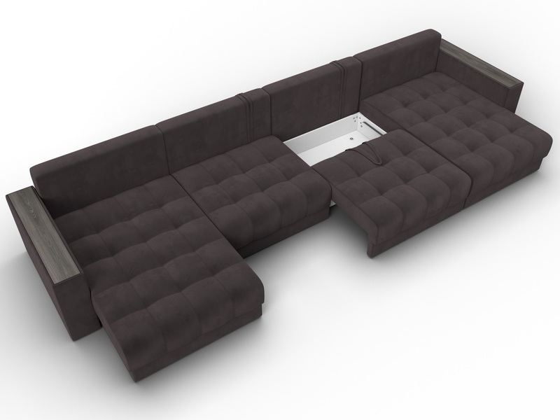 Диван П-образный с декором Лига-049 НПБ Лонг, Велюр, SEVEN 727 коричневый