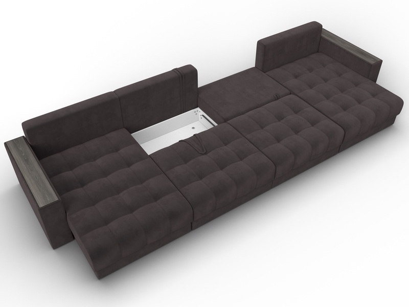 Диван П-образный с декором Лига-049 НПБ Лонг, Велюр, SEVEN 727 коричневый