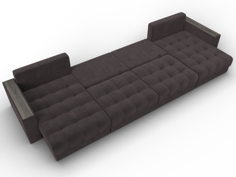 Диван П-образный с декором Лига-049 НПБ Лонг, Велюр, SEVEN 727 коричневый