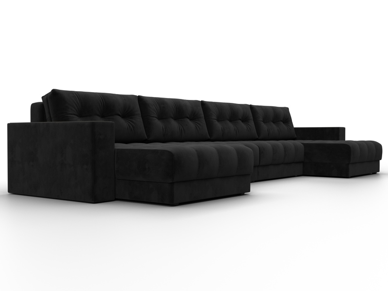 Диван П-образный с декором Лига-049 НПБ Лонг, Велюр, SEVEN 35 черный