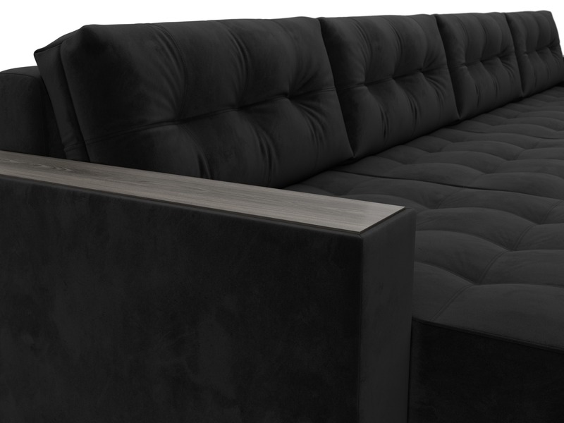 Диван П-образный с декором Лига-049 НПБ Лонг, Велюр, SEVEN 35 черный