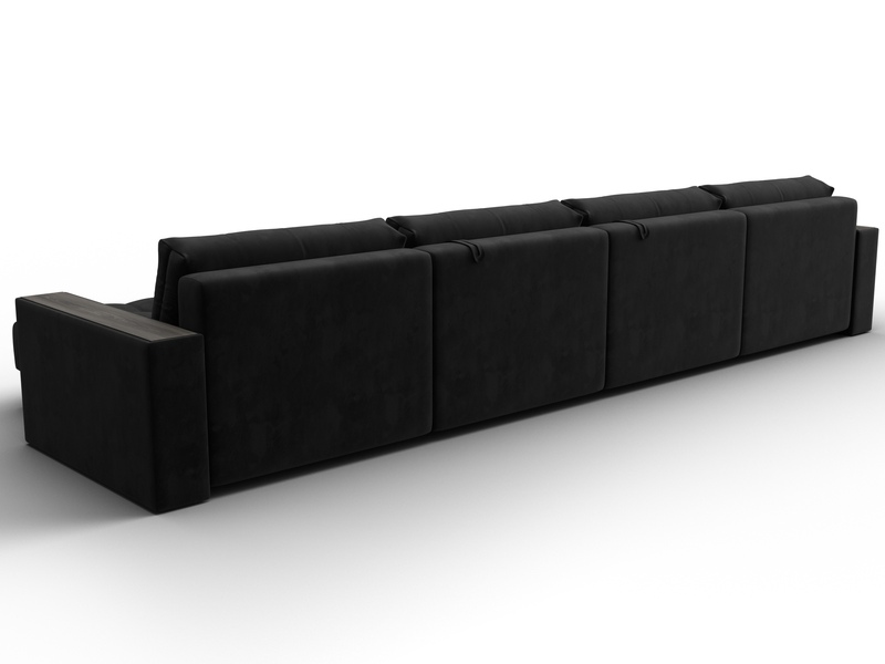 Диван П-образный с декором Лига-049 НПБ Лонг, Велюр, SEVEN 35 черный