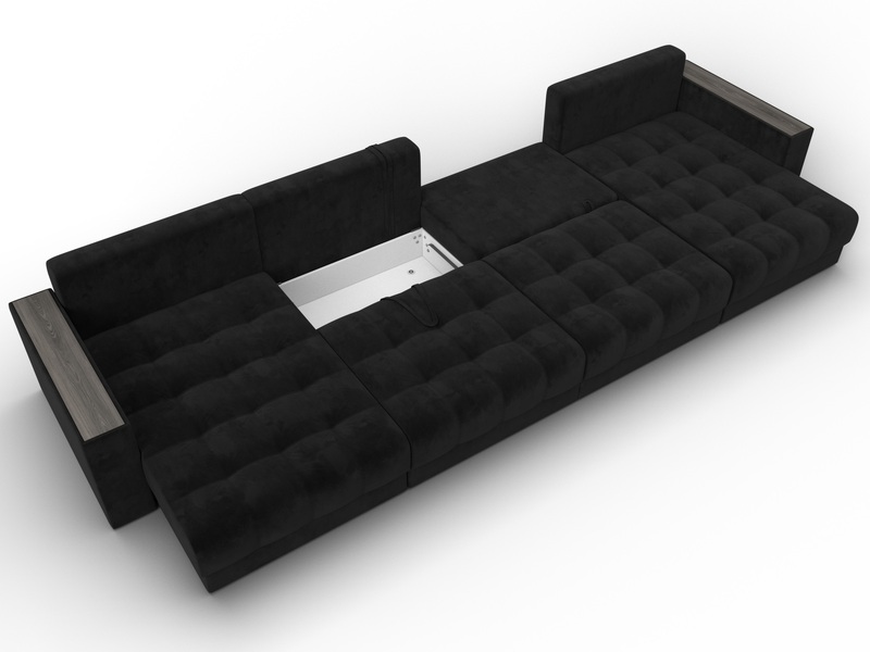 Диван П-образный с декором Лига-049 НПБ Лонг, Велюр, SEVEN 35 черный