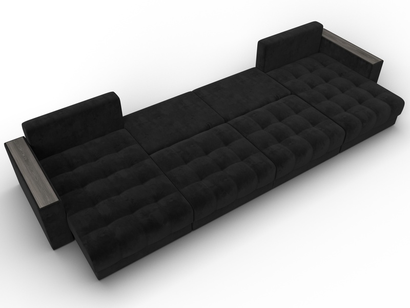 Диван П-образный с декором Лига-049 НПБ Лонг, Велюр, SEVEN 35 черный