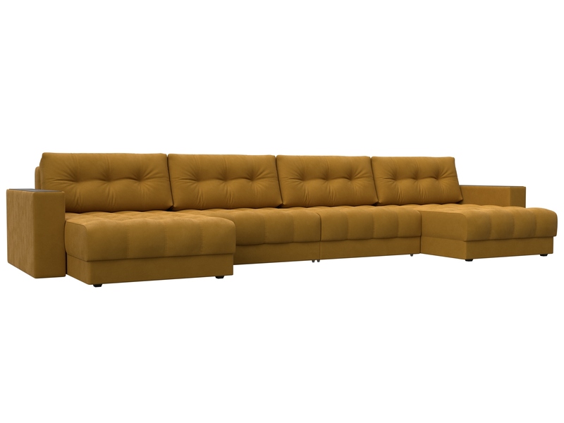 Диван П-образный с декором Лига-049 НПБ Лонг, Велюр, BRUT 10 желтый