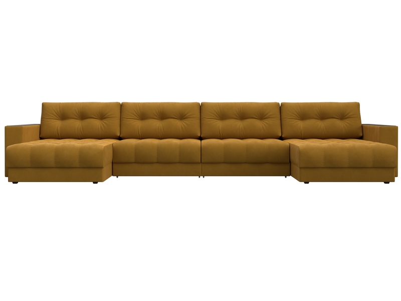 Диван П-образный с декором Лига-049 НПБ Лонг, Велюр, BRUT 10 желтый