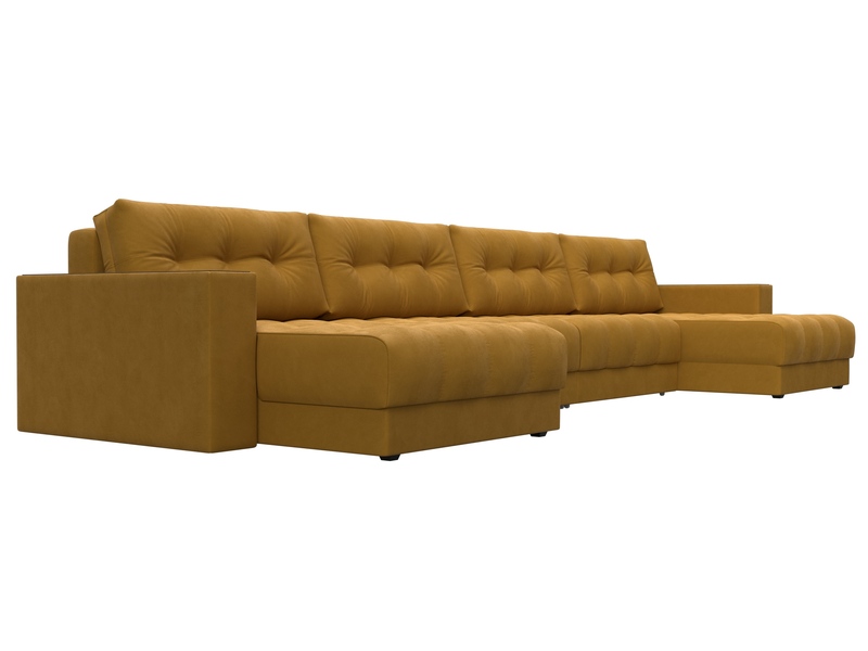 Диван П-образный с декором Лига-049 НПБ Лонг, Велюр, BRUT 10 желтый