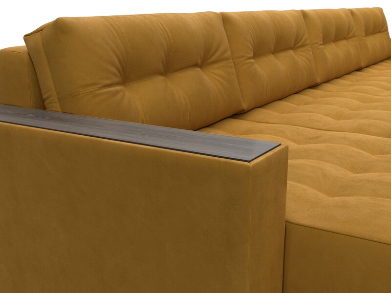Диван П-образный с декором Лига-049 НПБ Лонг, Велюр, BRUT 10 желтый